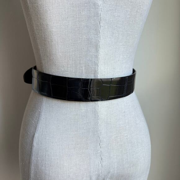 Kleinberg Sherrill American Alligator Belt Navy Gold Buckle Womens M Made in USA main image 8